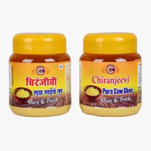 Chiranjeevi Pure Cow Ghee jar packaging with premium desi cow ghee product from Pune